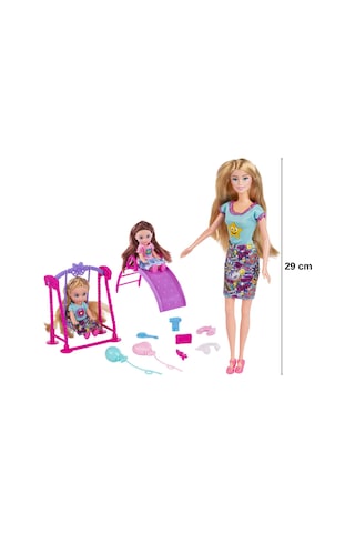Good Girl Çocuklarla Parkta Oyun Seti - 29 Cm Bebek, Kaydırak, Salıncak Ve Aksesuarlı