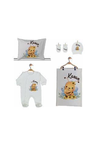 Pia Baby Gl 2015 İsme Özel Arılı Beşli Tulum Set Krem