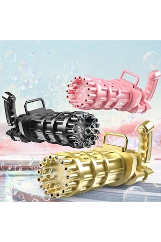 3 Adet Pembe Gold Siyah Çoklu Köpük Atan Köpük Tabancası Bubbles Gun Pilli Baloncuk Tabancası 20x7cm