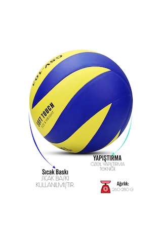 Semi-pro Voleybol Topu Lamineli Beton Zemin Softtouch İç-dış Mekana Uygun 8 Panel Sarı-mavi Gsv103 Mavi