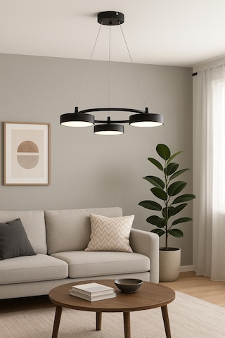 Parla Modern Salon Yatak Odası Giyinme Odası Mutfak Beyaz Işık Ledli Renk 3 Lü Led Avize Siyah Siyah