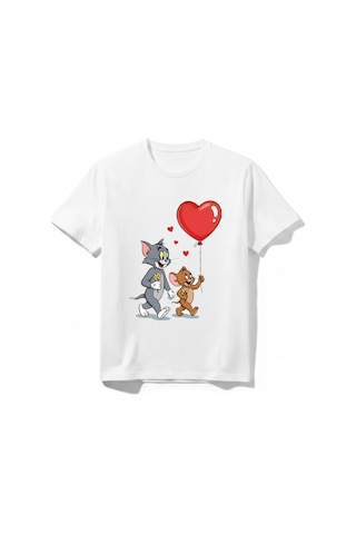 Urbantrendstore Tom And Jerry Unisex Kız Çocuk Bisiklet Yuvarlak Yaka Basic Kısa Kollu %100 Pamuk Tişört Beyaz