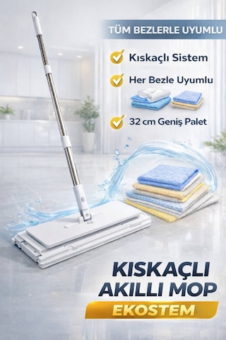 Tüm Bezlerle Uyumlu Click Akıllı Mop Paleti Xl 32 Cm Kıskaçlı Mop El Değmeden Mop Aparatı