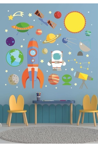 Çocuk odası gezegenleri için uzay elementleri 60 x 50 cm 1 adet Çocuk Odası Duvar Sticker Dekorasyon MD 2
