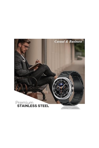 Samsung Galaxy Watch 8 40/44mm & Watch 8 Classic 46mm Uyumlu Paslanmaz Çelik Saat Kordonu Siyah