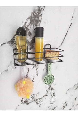 Yapışkanlı Kancalı Banyo Ve Mutfak Rafı Mat Siyah Banyo Duş Askısı Siyah