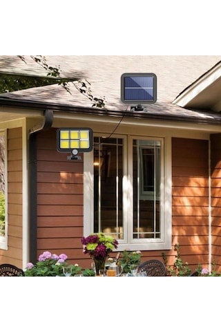 120 Led Ayrı Solar Panel Güneş Enerjili 3 Mod Duvar Lambası 5 Metre Kablolu Bahçe Solar Aydınlatma