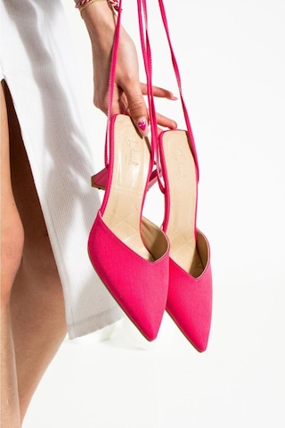 Duxal Shoes Fuşya Ipli Bilekten Bağlamalı Saten Kadın Topuklu Ayakkabı Fuşya