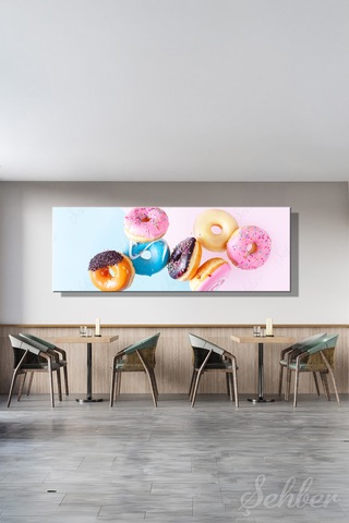 Pembe, Mavi, Çikolatalı Ve Sade Renkli Glazürlü Ve Granüllü Donut'lar Yatay Kanvas Tablo 4042 Çok Renkli