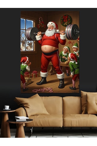 Ahşap Tablo Geleneksel Noel Baba Spor Yapıyor Dekoratif Tablolar