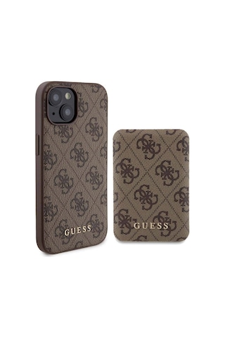 Apple Uyumlu iPhone 14 Kılıf Guess Lisanslı Magsafe Özellikli Kapak + Powerbank 5000mah Kahverengi