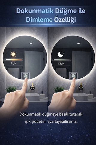 Digital Hayat Dokunmatik Dimlenebilir Beyaz Led Işıklı Yuvarlak Ayna Dekoratif Banyo Makyaj Aynası Beyaz