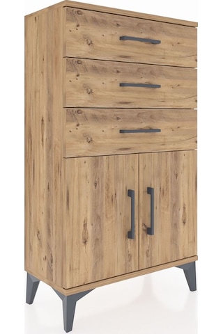 Arges Komodin Tek Raflı 3 Çekmeceli 2 Kapaklı 60x30x106 Çam-çam Çam