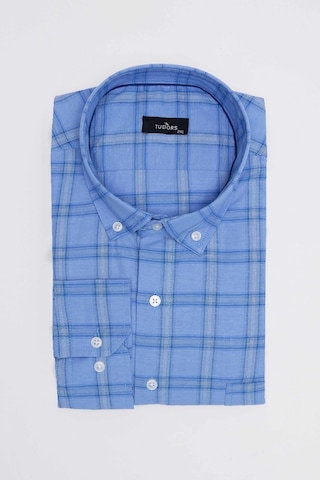 Tudors Büyük Beden Düğmeli Yaka Kareli Pamuklu Erkek Gömlek-31473-çok Renkli