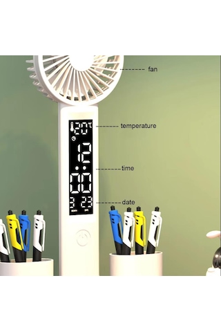 Sge Teknoloji Çok Fonksiyonlu Fanlı 3 Renk Led Işık Masa Lambası Masa Saati Kalemlik Termometre
