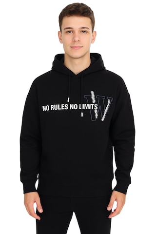 Erkek Çocuk Önü Arkası No Rules Yazılı Kapüşonlu Siyah Renk Sweatshirt Siyah
