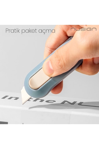 Nusıgn Mini Kesici Bıçak Otomatik Geri Çekmeli Güvenli Maket Bıçağı Mavi