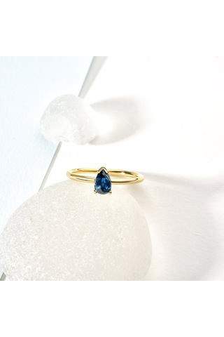 14 Ayar Altın Kaplama Kişiselleştirilebilir Doğum Taşı Damla Taşlı Yüzük - Rs00106 Altın