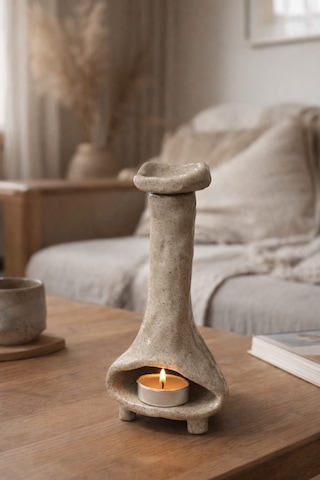 El Yapımı Stoneware Seramik Buhurdanlık Ve Tütsülüğü Doğal Form Palo Santo & Mum Cogo Seramik