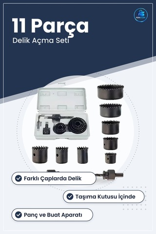 Panç Buat Açma Seti 11 Parça Delik Testere Takım Çantası Elektrik