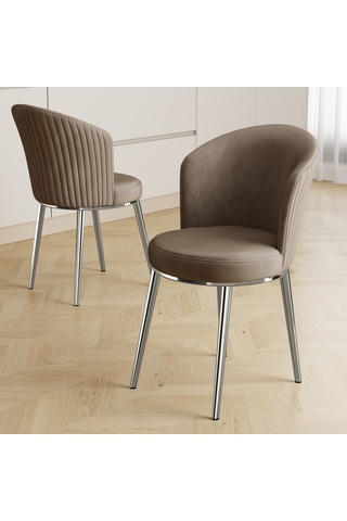 Nisare Serisi 90x168 Lak Panel Beyaz Mermer Masa Takımı Krom Ayaklı 6 Sandalye Beyaz Mermer Masa Cappucino Sandalye Krom Ayak