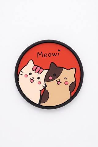 Kemboss Meowi Kedili Bardak Altlığı 2'li Set - Pvc Kaydırmaz Bardak Altlığı Kahve Kupa Çay Bardağı Altlığı Masa Koruyucu Çok Renkli