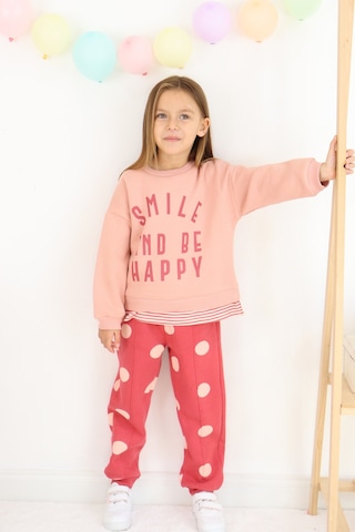 Kız Çocuk Smile And Happy Baskılı Kalın Eşofman Takımı Koyu Pembe