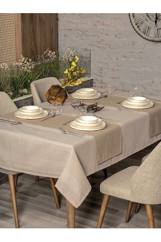 Cotton Box Antique Masa Örtüsü Seti Jasmine Bej 155x220