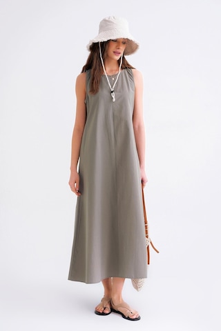 4690 Kadın Bisiklet Yaka Sıfır Kol Midi Paraşüt Elbise Haki Haki