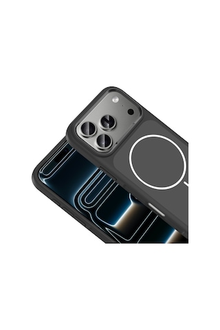 Apple Uyumlu iPhone 17 Pro Max Kılıf M-safe Şarj Özellikli Metal Kamera Çerçeveli Sanremo Silikon Kılıf Siyah