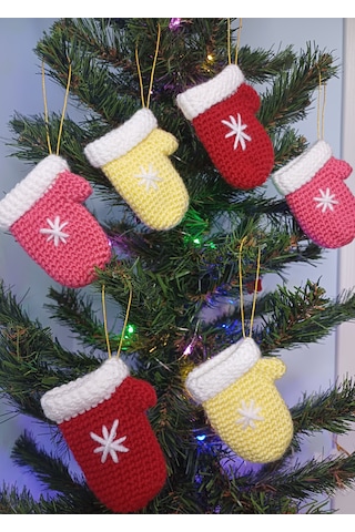 Yılbaşı Ağacı Süsü Eldiven 6 Adet - El Örgüsü 0