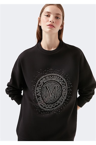 Mavi M Baskılı Siyah Kadın Sweatshirt-siyah Siyah