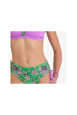Argento Kadın Yeşil Çiçekli Sabit Kaplı Ayarlanabilir Askılı Yüksek Bel Yanı Ayarlanabilir Bikini Takımı Yeşil Çiçekli
