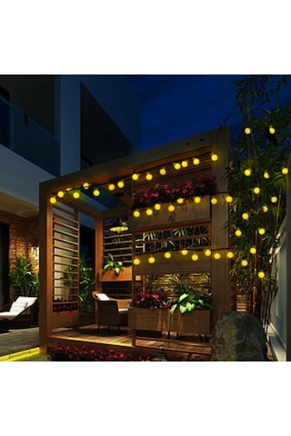 Solar Güneş Enerjili 6 Metre 30 Led Top Sarı Bahçe Teras Parti Balkon Süsü Aydınlatma Lambası