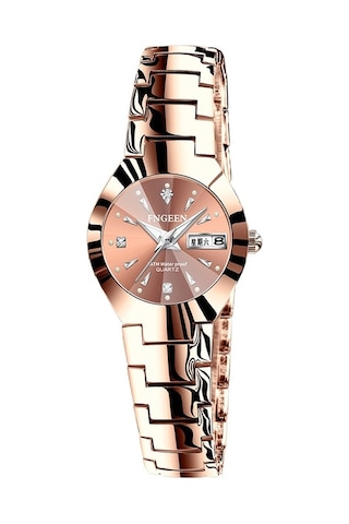 Sones Skmeı 1739 Elmas Roma Rakamlı Yuvarlak Kadranlı Kuvars Saat Altın