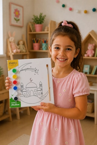 Mavi Hilal İçinde Cami Şövalesiz Boya Seti 20x20