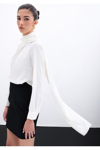 Sateen Şal Detaylı Bluz - Ekru-135956 Ekru