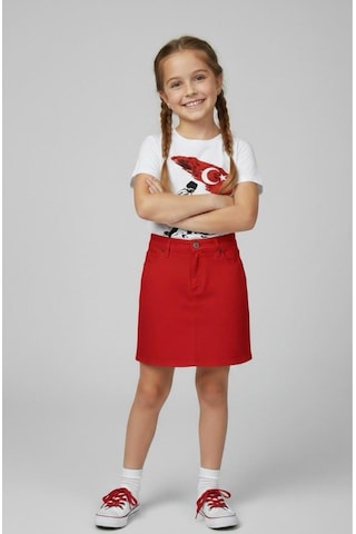 Nacar Store Kız Çocuk 23 Nisan 29ekim Gösteri Kıyafeti Kostüm Tütü Etek Kısa Kol Çiçek Desenli T-shirt Takım001 Kırmızı