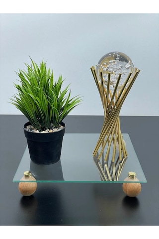 Ahşap Top Ayaklı Kare Şeffaf Pleksi Sunumluk Servis Düzenleyici 25 25cm Şeffaf