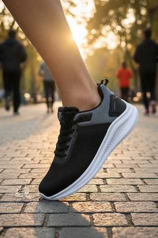 Enoch Erkek Spor Ayakkabı Çift Dokulu Sneaker Modern Tasarım Yürüyüş Ve Koşu Modeli Siyah
