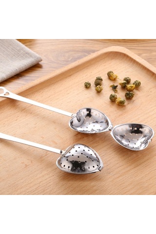 Sones 2 Adet Paslanmaz Çelik Pratik Kalp Şeklinde Çay Demleme Kaşığı Süzgeç