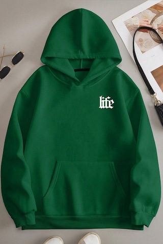 Oversize Life Baskılı Sweatshirt Yeşil