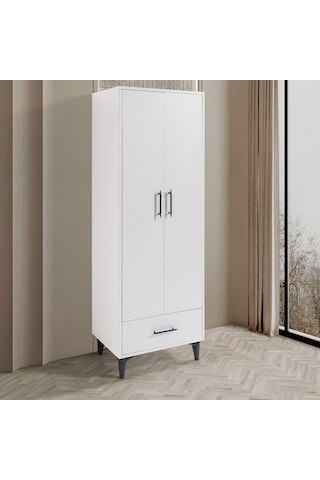 Dolap, Blesk 2 Kapaklı Çekmeceli Askılıklı Beyaz Dolap Gardırop
