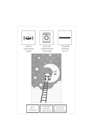 West Home Makinede Yıkanabilir Kaymaz Taban Leke Tutmaz Yıldız Desenli Bebek Ve Çocuk Halısı Oyun Matı Wh 512 Grey Gri