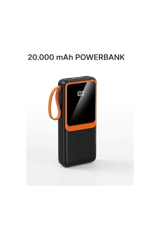 20000 Mah Yüksek Kapasiteli Powerbank Dahili Kablolu Dijital Göstergeli Taşınabilir Şarj Cihazı Sarı