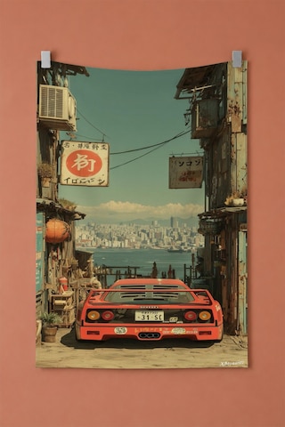 Retro Araba Duvar Örtüsü, Vintage Racing Oda Dekoru, Kumaş Duvar Halısı Beyaz