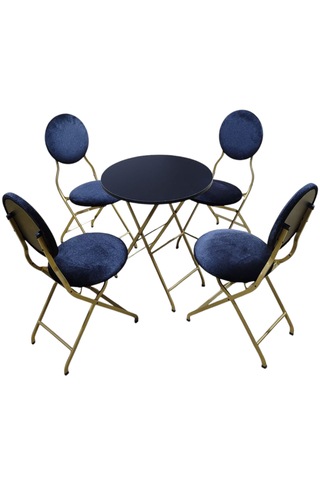 Siyah Kumaş Gold Metal Bahçe Takımı - 4 Sandalye + 1 Masa