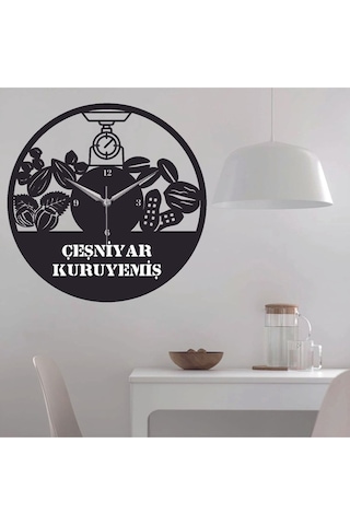 Kuruyemiş Temalı Ahşap Duvar Saati Siyah