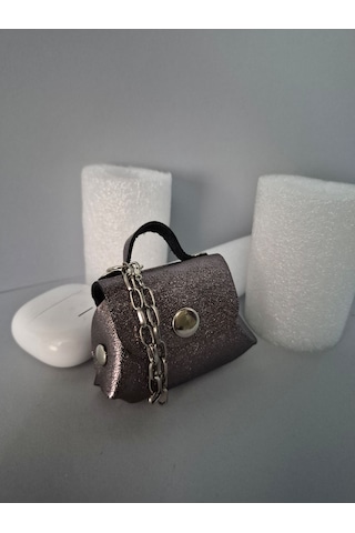 Gogo Charm Çanta Aksesuarı Mini Çanta Hakiki Deri Simli Gümüş