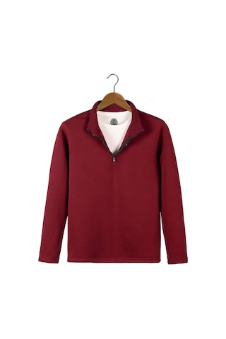 Terapi Men Erkek Bordo Yarım Fermuarlı Basic Düz Sweatshirt Bordo